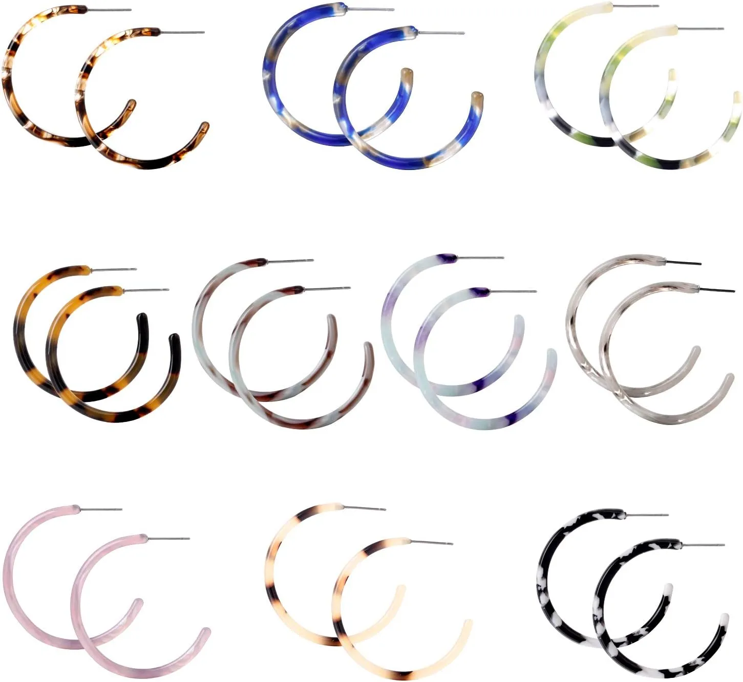 6-12 Pairs Leopard Hoop Earings Lightweight - Bohemia Statement Hoops Acrylic Resin Round Circle Stud Earring Set - Drop Dangle Ecetate Earrings Green Pink Red for Women