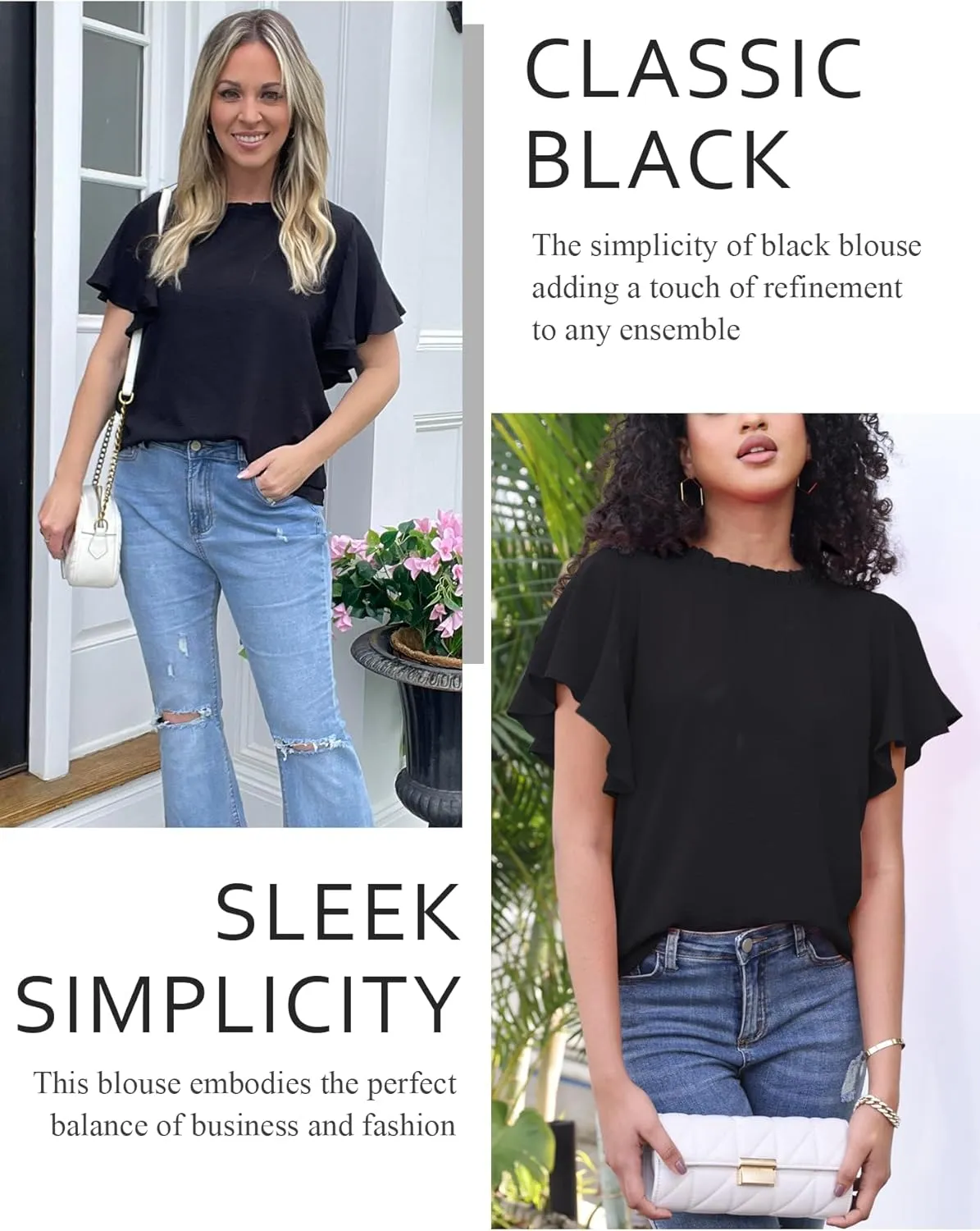 Aifer Womens Summer Ruffle Short Sleeve Dressy Casual Blouses Mock Neck Tops Elegant Work Shirts