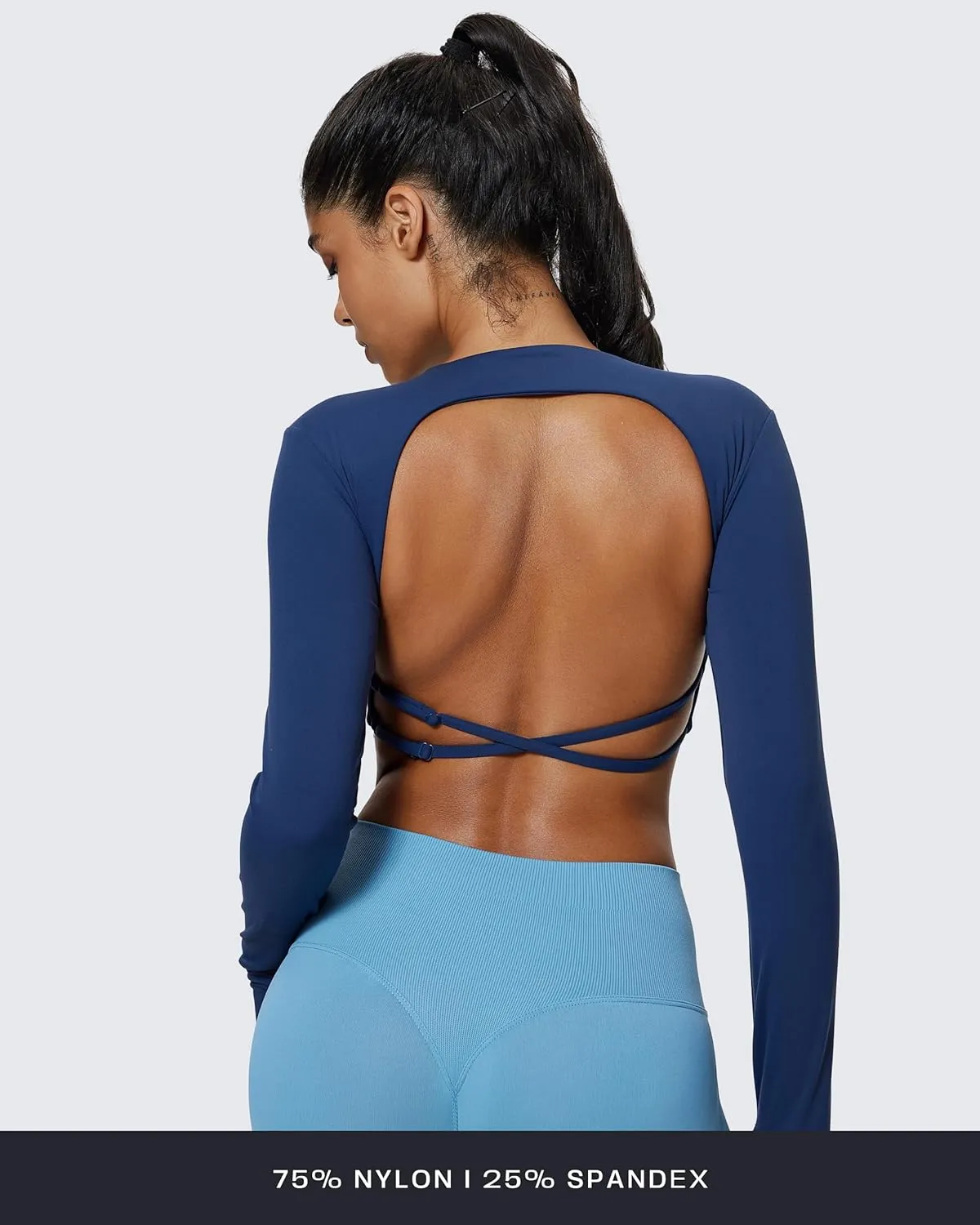 Aoxjox Long Sleeve Deep V Crop Tops for Women Sienna Open Back Thumb Hole Workout Cropped T Shirt Top