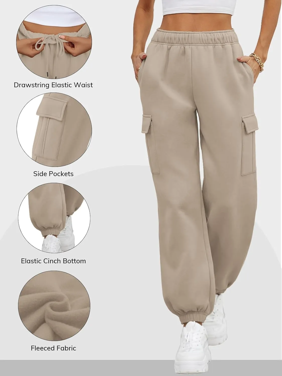 ATHMILE Womens Cargo Sweatpants Oversized Fleece Joggers Fall Fashion Outfits Y2k Clothes 2024 with Pockets