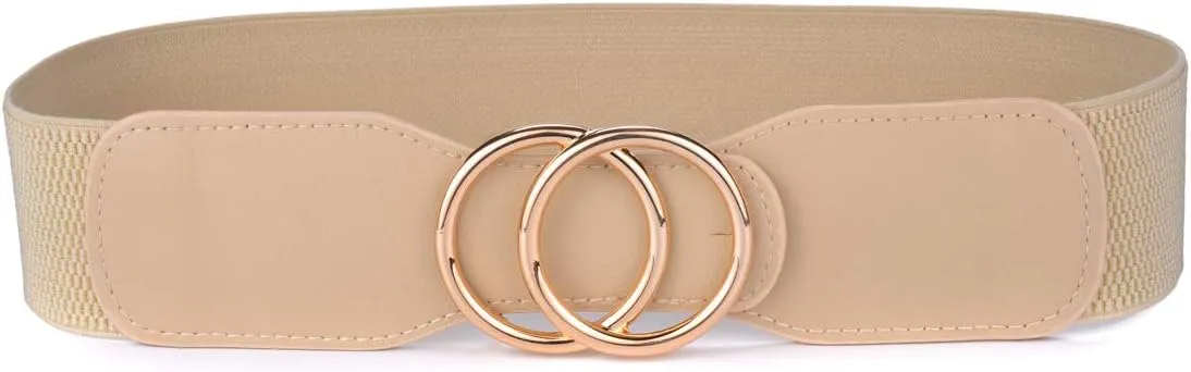 Beltox Womens Elastic Stretch Wide Waist Belts w Double Rings Gold/Silver Buckle