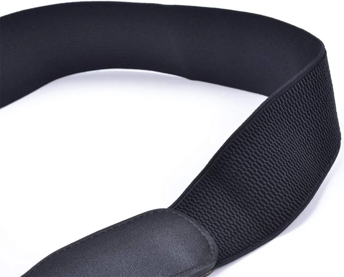 Beltox Womens Elastic Stretch Wide Waist Belts w Double Rings Gold/Silver Buckle