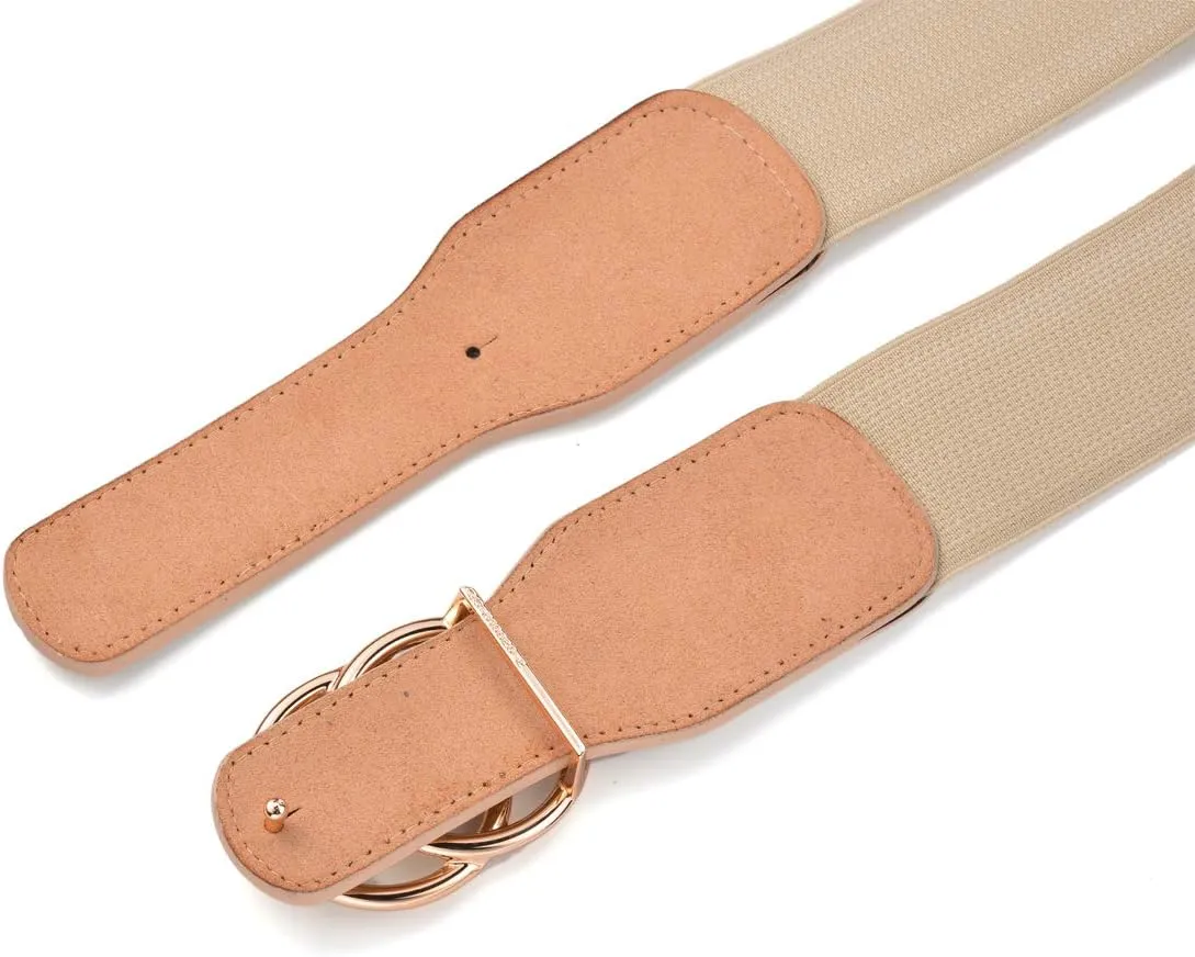 Beltox Womens Elastic Stretch Wide Waist Belts w Double Rings Gold/Silver Buckle