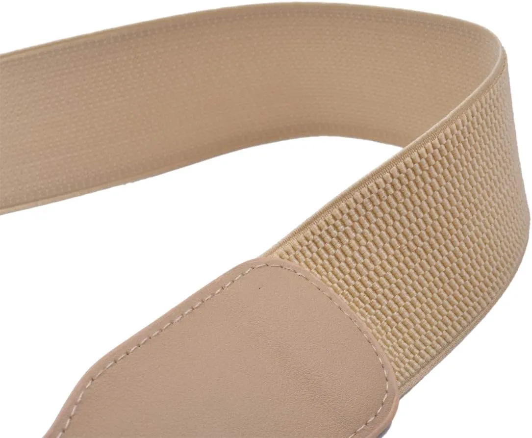 Beltox Womens Elastic Stretch Wide Waist Belts w Double Rings Gold/Silver Buckle