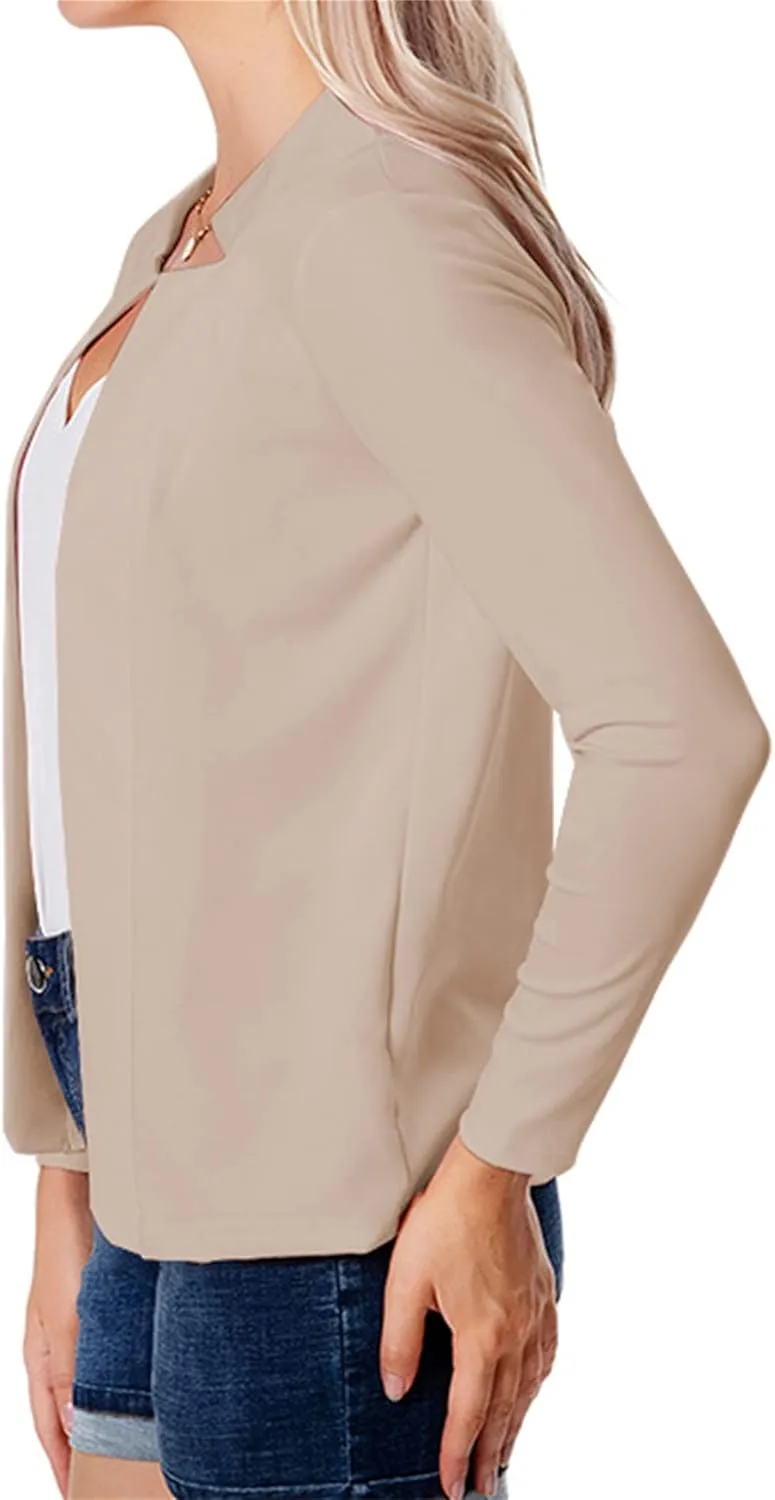 BOFETA Women Lightweight Long Sleeve Blazer Casual Open Front Business Blazer Notched Collar Slim Work Office Blazer