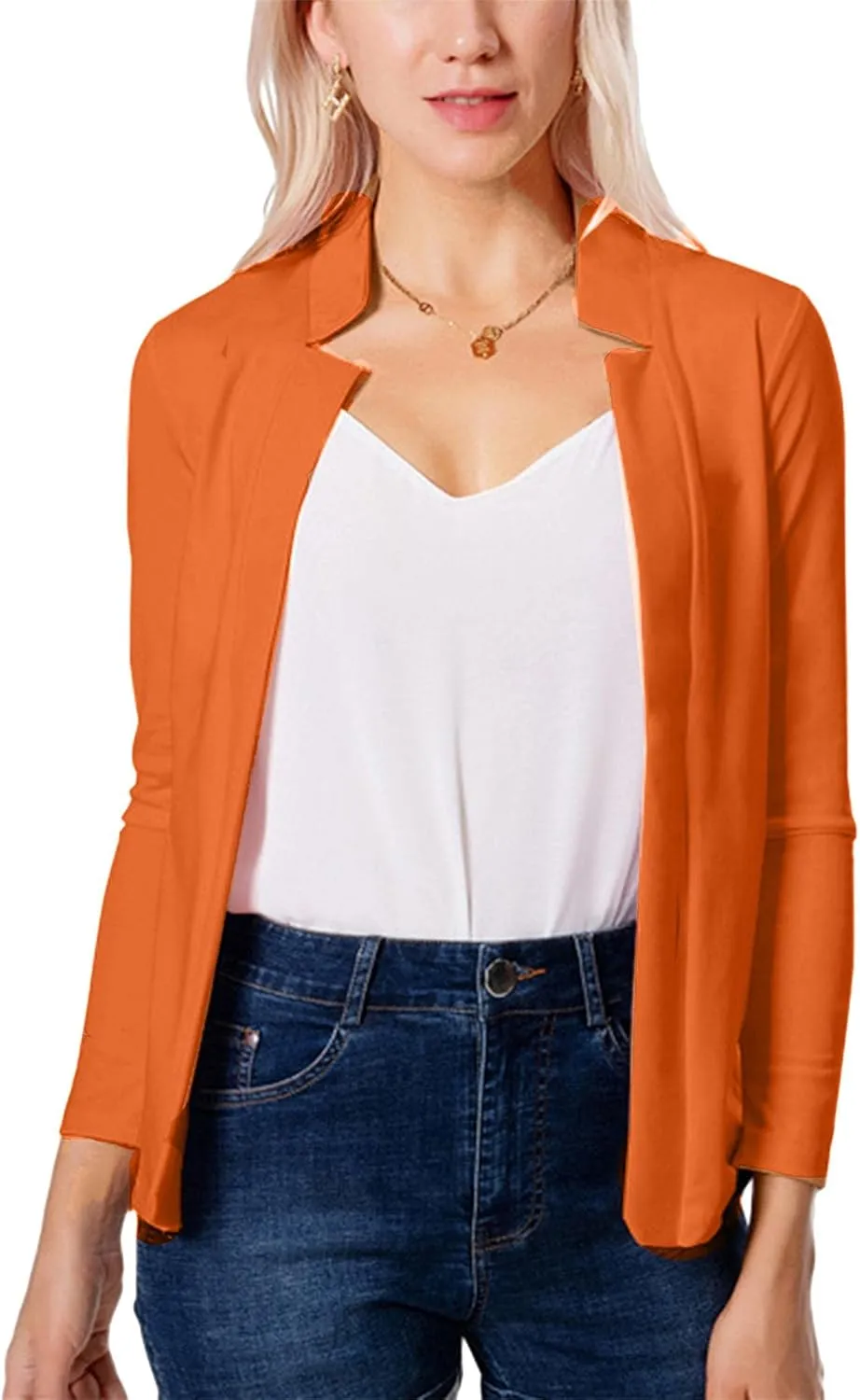 BOFETA Women Lightweight Long Sleeve Blazer Casual Open Front Business Blazer Notched Collar Slim Work Office Blazer