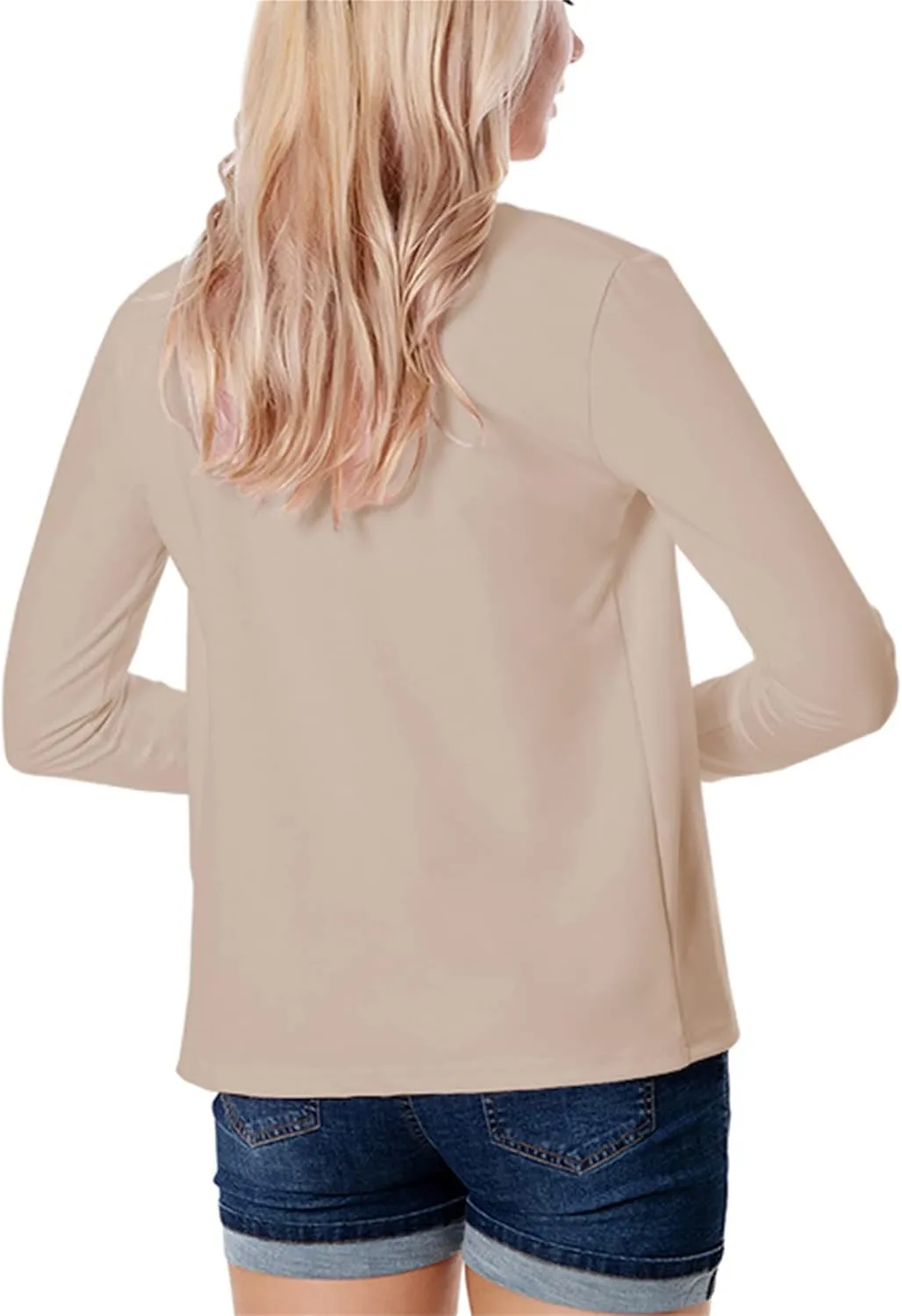 BOFETA Women Lightweight Long Sleeve Blazer Casual Open Front Business Blazer Notched Collar Slim Work Office Blazer