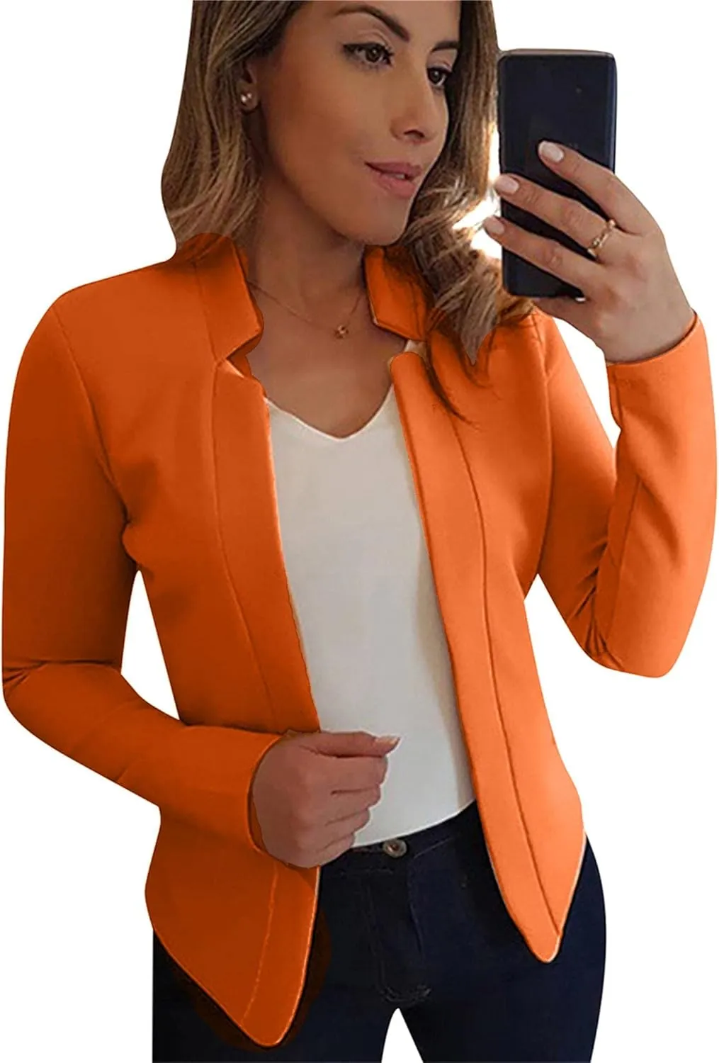 BOFETA Women Lightweight Long Sleeve Blazer Casual Open Front Business Blazer Notched Collar Slim Work Office Blazer