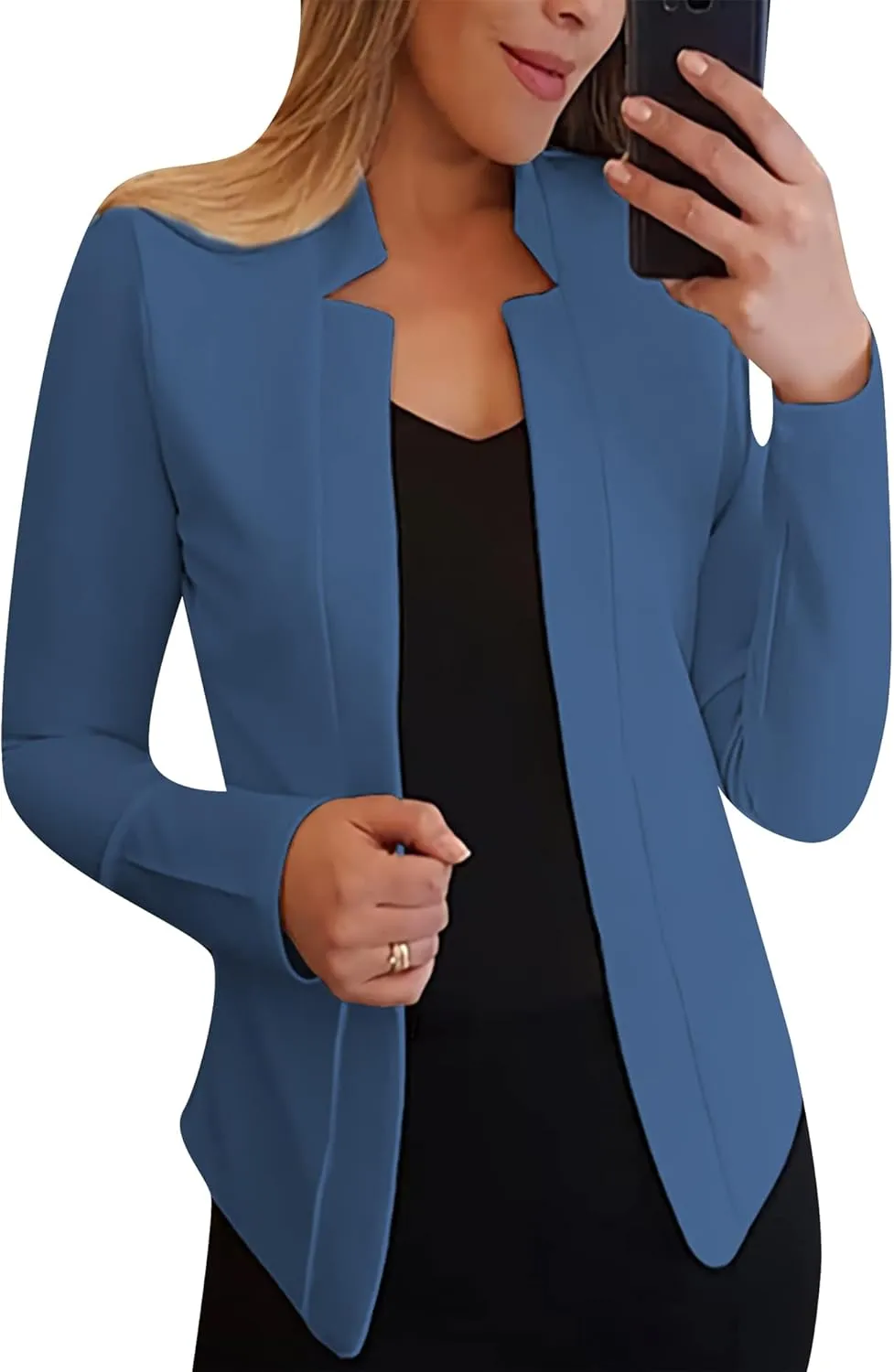BOFETA Women Lightweight Long Sleeve Blazer Casual Open Front Business Blazer Notched Collar Slim Work Office Blazer