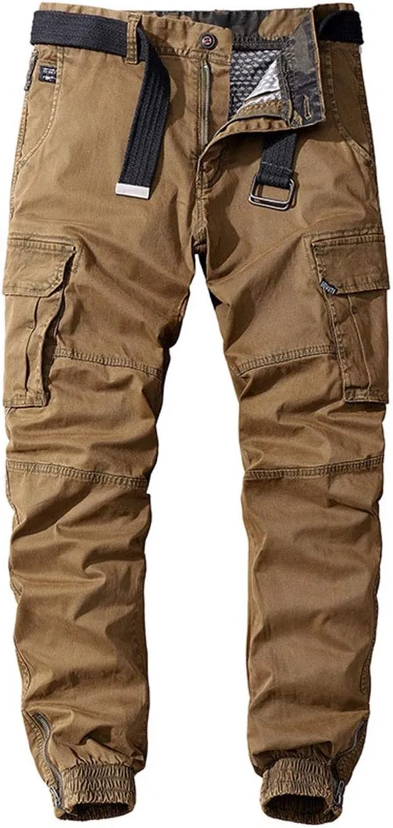 ebossy Men's Ankle Zip Multi Pocket Outdoor Work Tactical Twill Jogger Cargo Pants