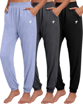 Ficerd 3 Pack Women Sweatpants Trendy Loose Fit Joggers Elastic Sporty Pants Athletic Baggy Lounge Trousers with Pockets
