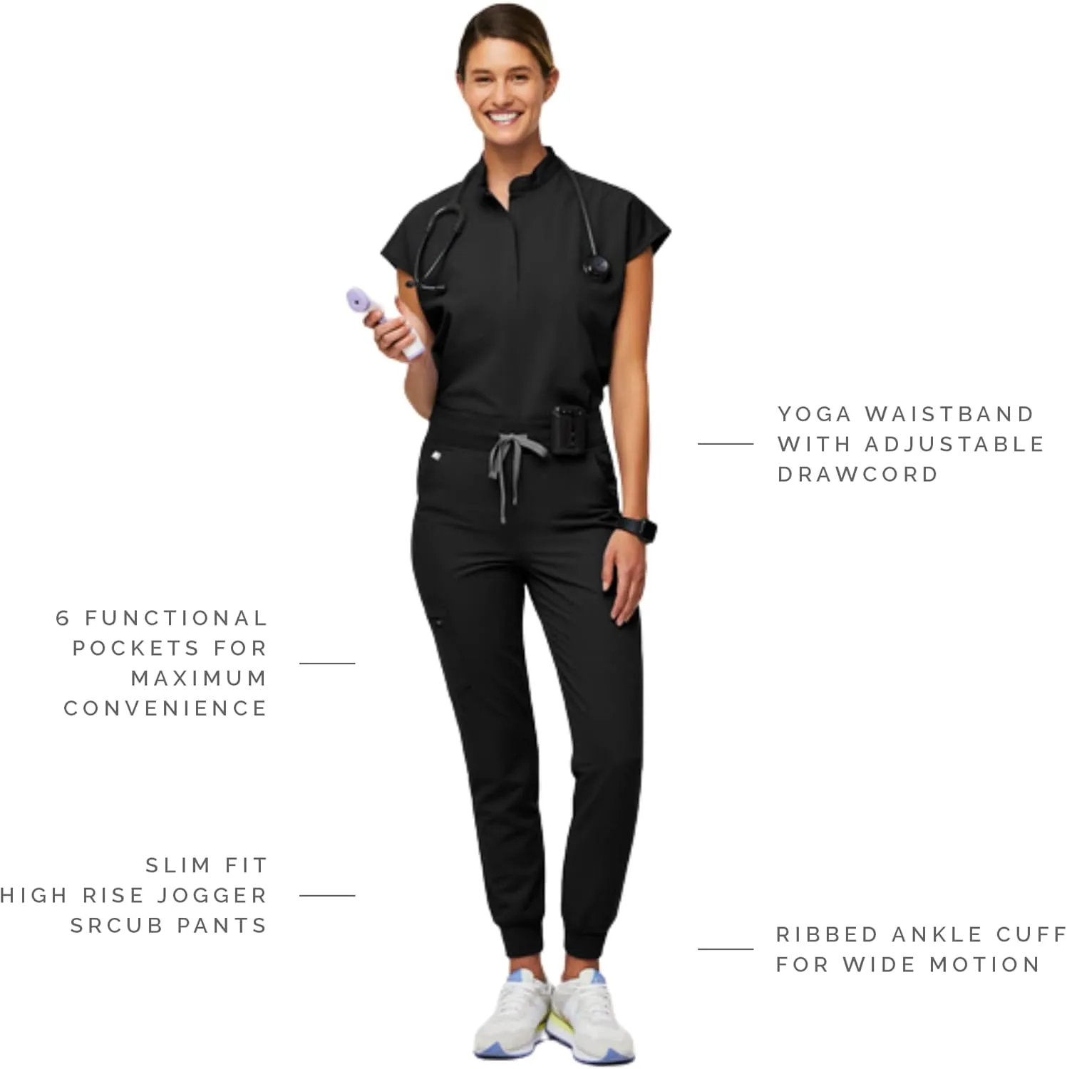 FIGS Zamora High Waisted Jogger Style Scrub Pants for Women  Slim Fit, 6 Pockets, High Rise Yoga Waistband Women Scrub Pants