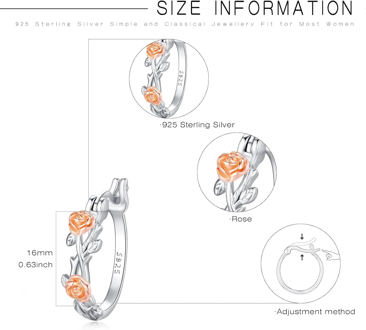 Flower Earrings for Women S925 Sterling Silver Rose/Daisy/Chrysanthemum Hoop Earrings Rose Gold Small Hoop Earrings Flower Earrings Jewelry Gifts for Birthday Christmas