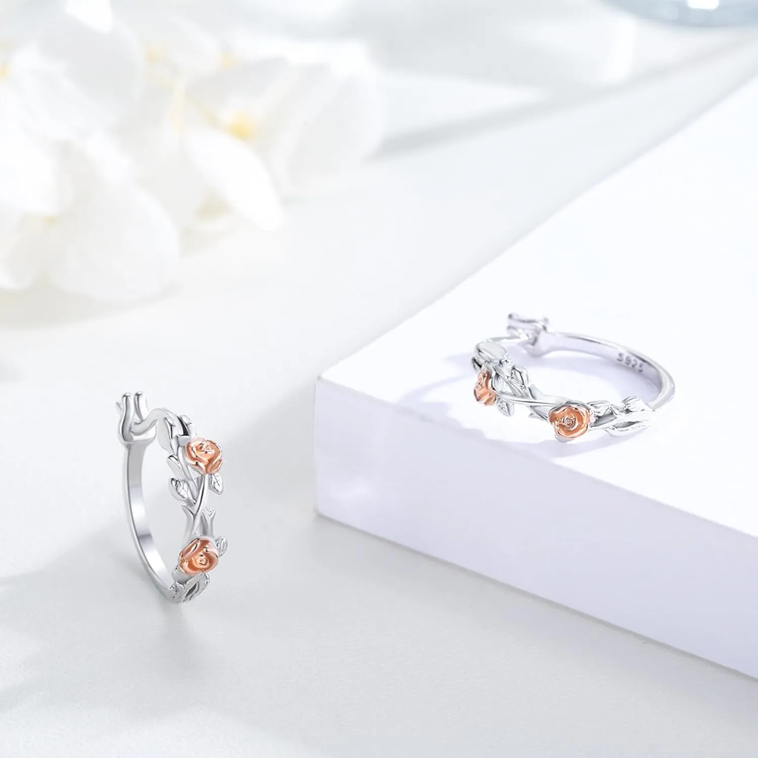 Flower Earrings for Women S925 Sterling Silver Rose/Daisy/Chrysanthemum Hoop Earrings Rose Gold Small Hoop Earrings Flower Earrings Jewelry Gifts for Birthday Christmas