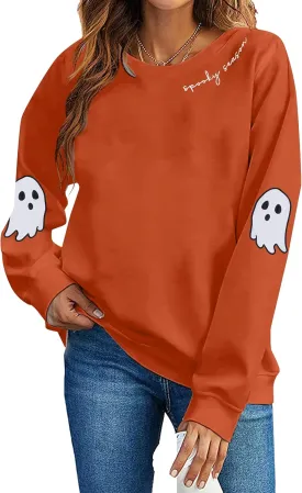 HEBBE Spooky Season Sweatshirts Halloween Ghost Sweatshirt Women - Halloween Graphic Crewneck Tops Casual Sweater