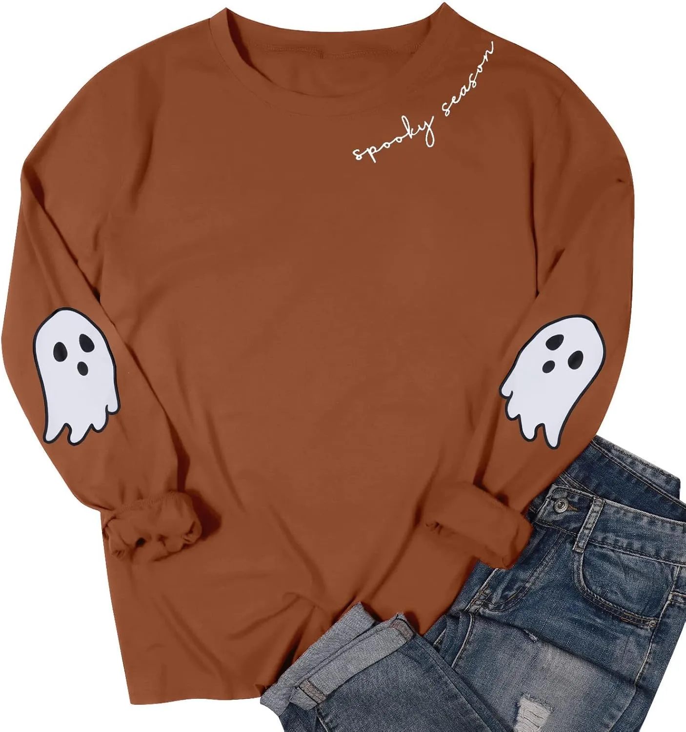 HEBBE Spooky Season Sweatshirts Halloween Ghost Sweatshirt Women - Halloween Graphic Crewneck Tops Casual Sweater