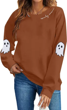 HEBBE Spooky Season Sweatshirts Halloween Ghost Sweatshirt Women - Halloween Graphic Crewneck Tops Casual Sweater