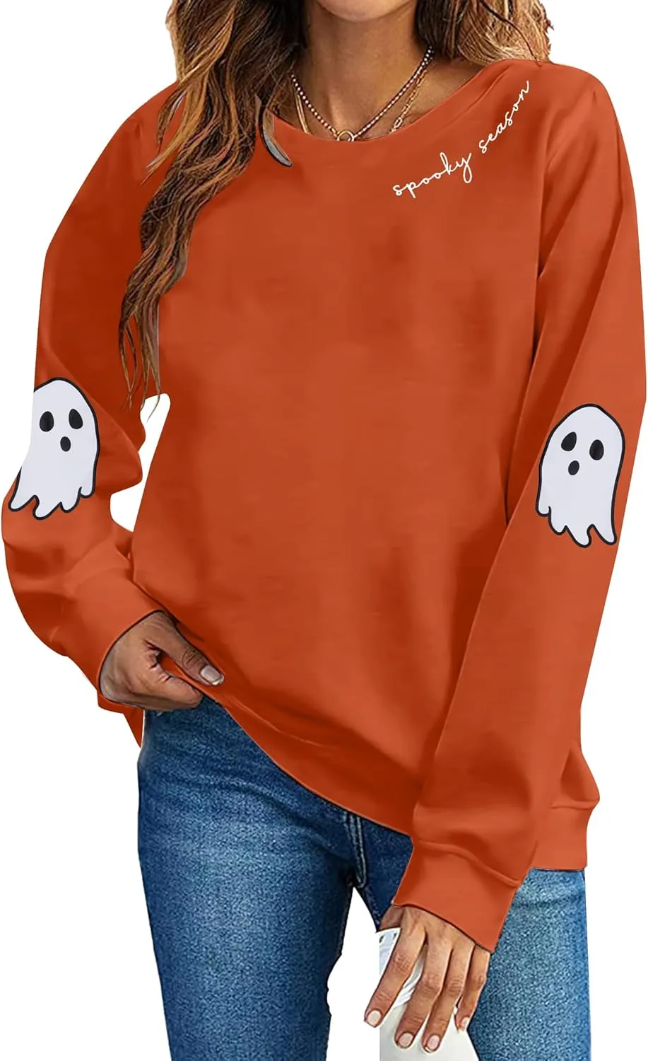 HEBBE Spooky Season Sweatshirts Halloween Ghost Sweatshirt Women - Halloween Graphic Crewneck Tops Casual Sweater