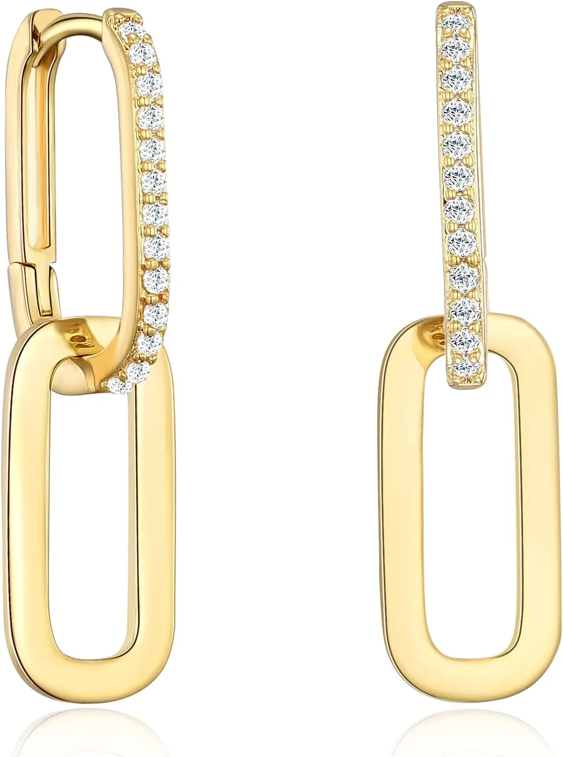 LILIE&WHITE Pave Cubic Zircon Convertible Link Earrings For Women 14K Gold Hoop Earrings For Women Paperclip Link Chain Jewelry Drop Dangle Earrings set for women Rectangle Earrings