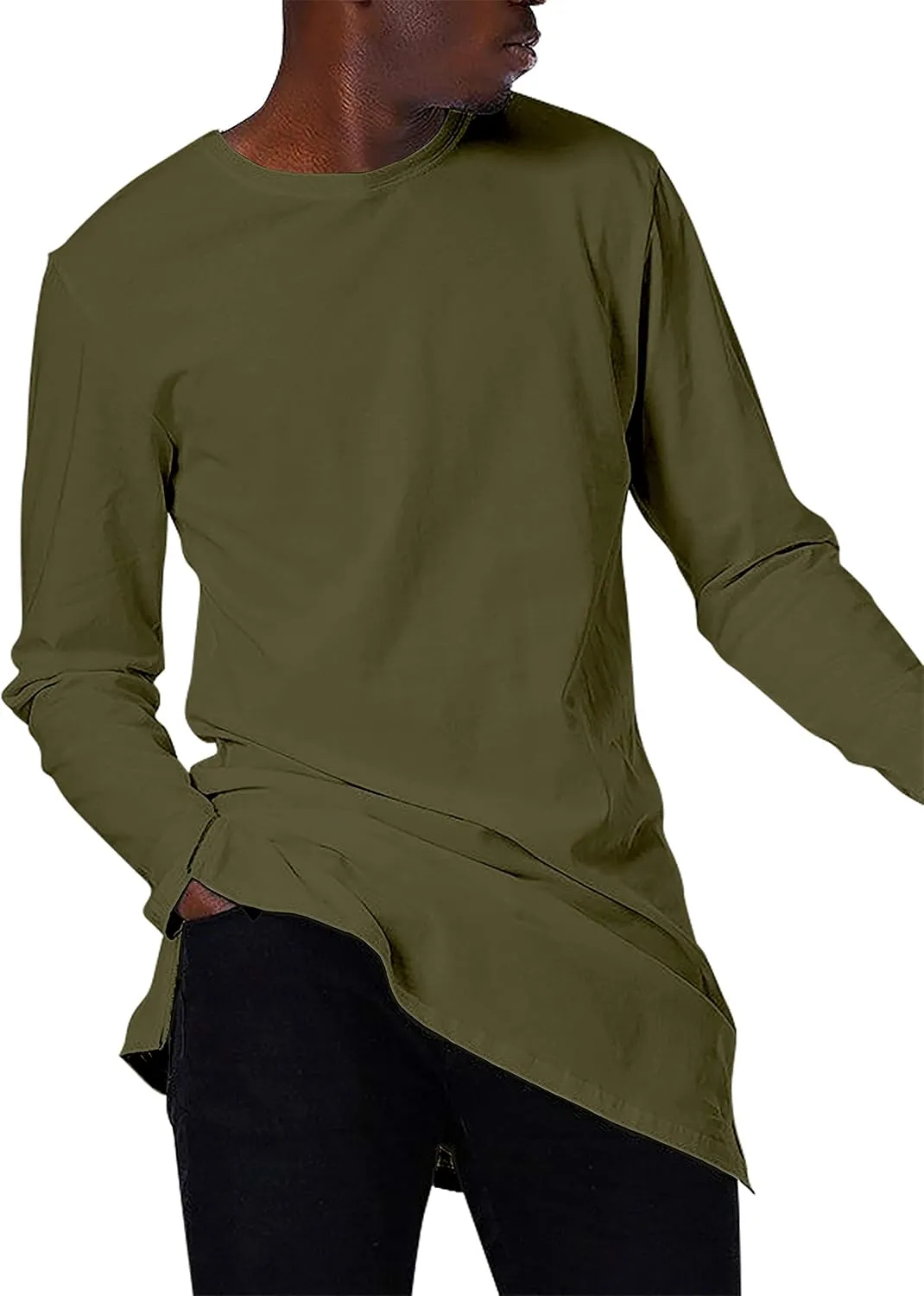 Ma Croix Mens Long Sleeve Hipster Shirt with Side Zipper Longline Extened Tee Hip Hop Streetwear