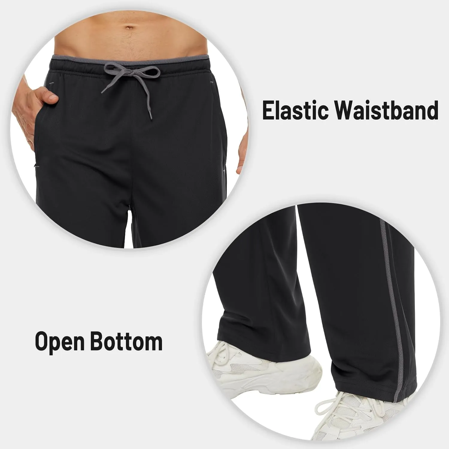 MAGNIVIT Men's Lightweight Sweatpants Loose Fit Open Bottom Mesh Athletic Pants with Zipper Pockets