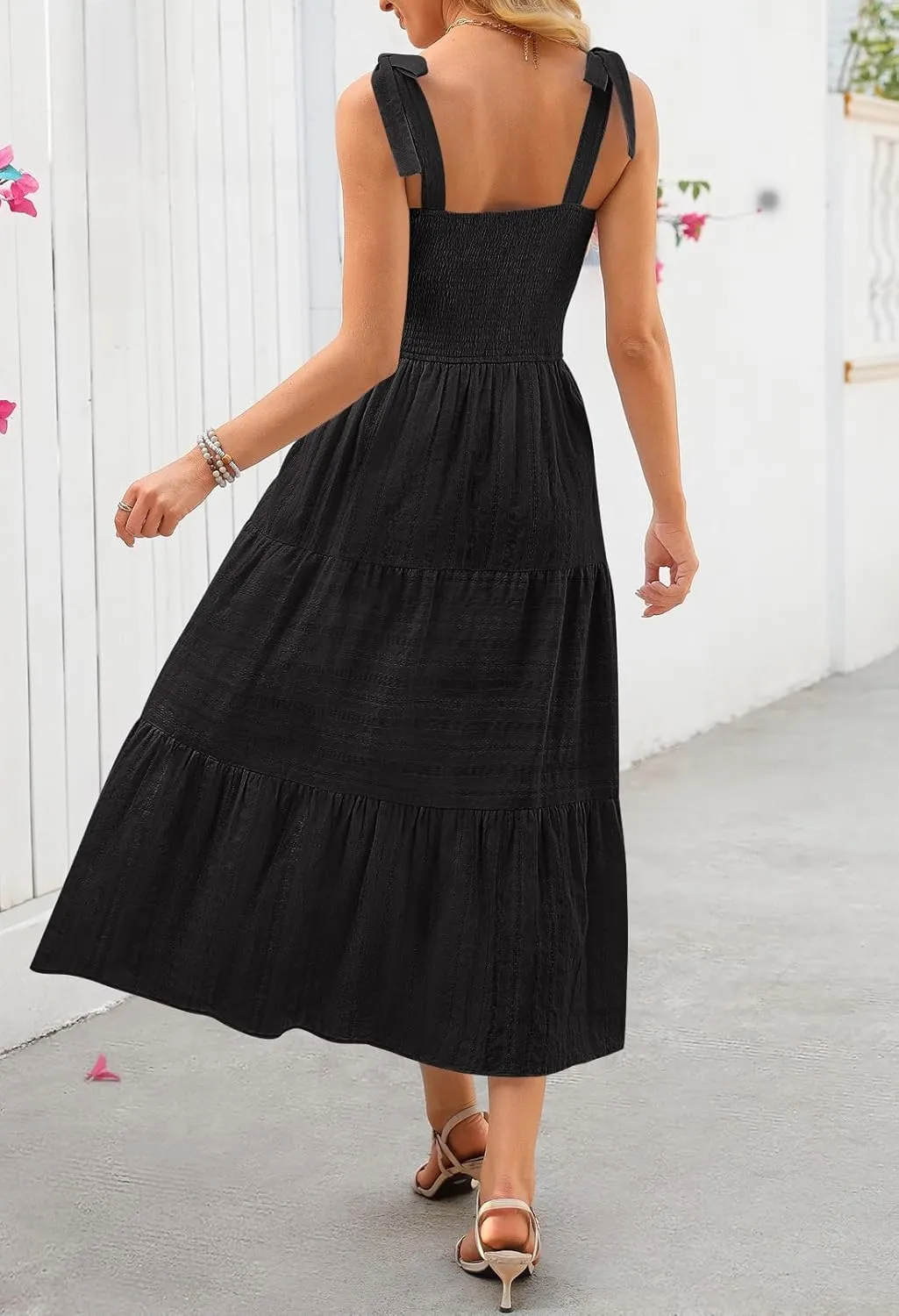 MEROKEETY Women's Summer Boho Maxi Dress Beach Vacation Casual Smocked A Line Sundress with Pockets
