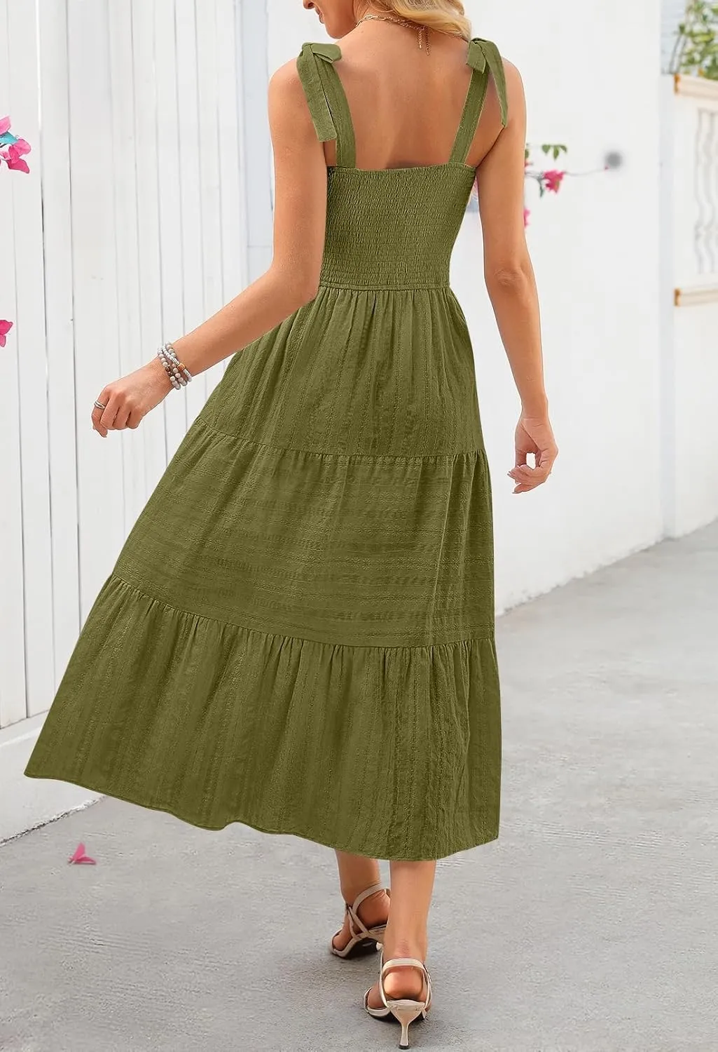MEROKEETY Women's Summer Boho Maxi Dress Beach Vacation Casual Smocked A Line Sundress with Pockets
