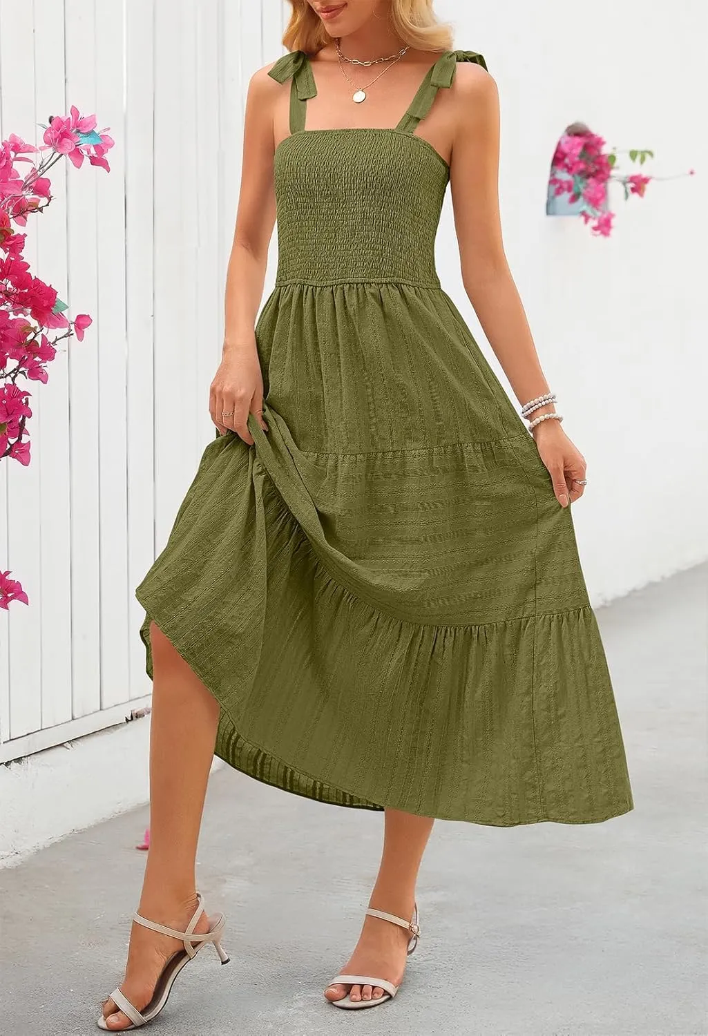 MEROKEETY Women's Summer Boho Maxi Dress Beach Vacation Casual Smocked A Line Sundress with Pockets