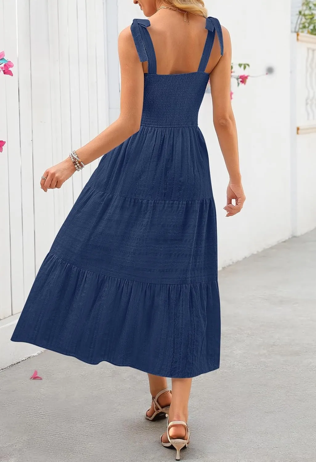 MEROKEETY Women's Summer Boho Maxi Dress Beach Vacation Casual Smocked A Line Sundress with Pockets