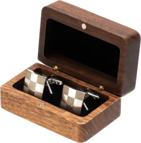 Natural Walnut Wooden Cufflink Box For Jewelry Storage,Small Cuff Links Display Case for Men