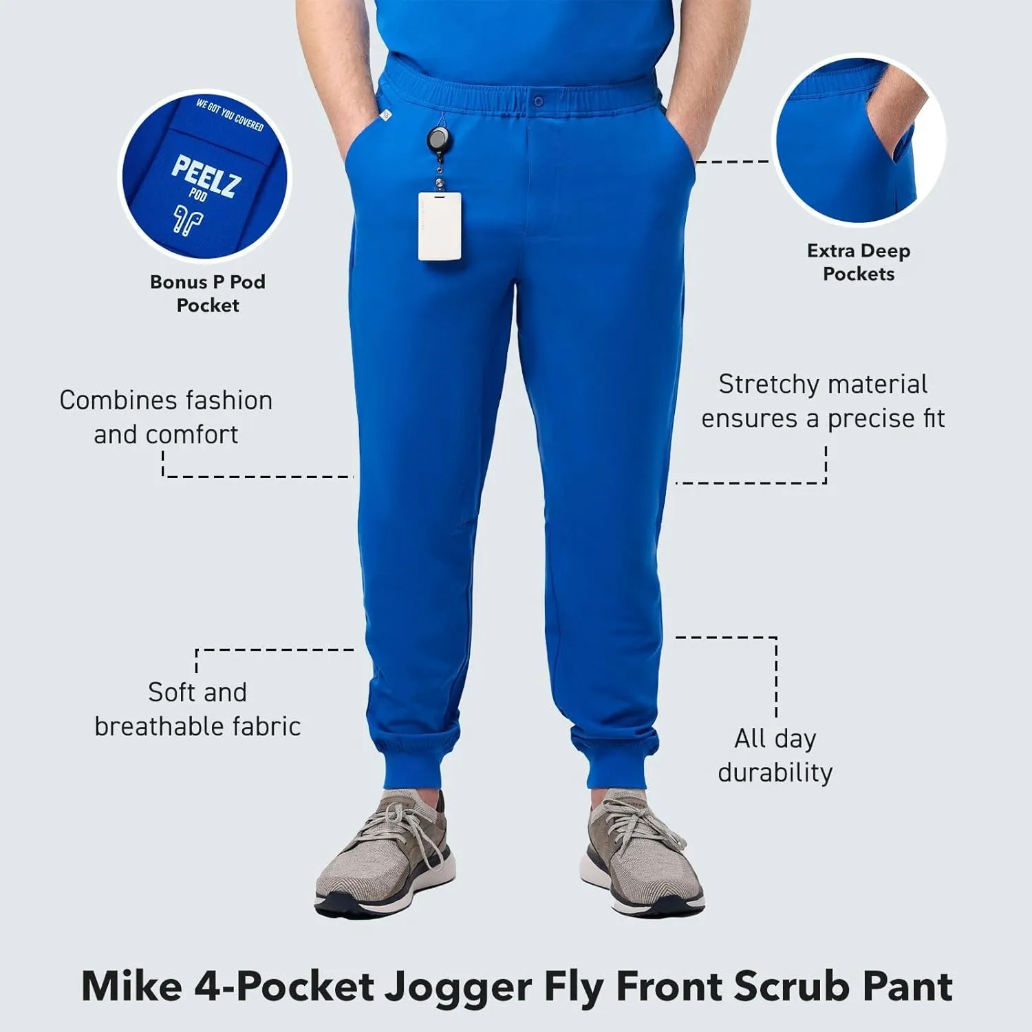 Peelz Mike Fly Front 4-Pocket Jogger Scrub Pants for Men - Soft Stretch Fabric, Mens Scrubs, Slim Fit