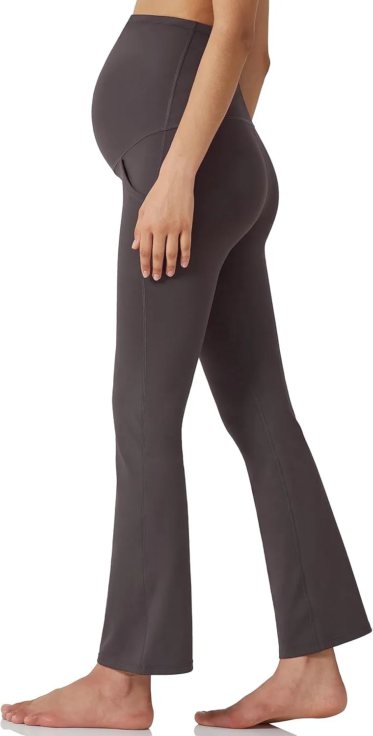 POSHDIVAH Women's Maternity Yoga Pants Work Lounge Stretchy Bootcut Flare Pants Pregnancy Dress Trousers for Business Casual