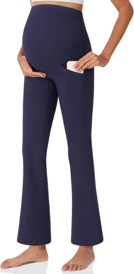 POSHDIVAH Women's Maternity Yoga Pants Work Lounge Stretchy Bootcut Flare Pants Pregnancy Dress Trousers for Business Casual