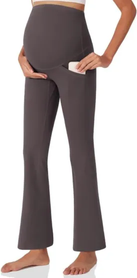 POSHDIVAH Women's Maternity Yoga Pants Work Lounge Stretchy Bootcut Flare Pants Pregnancy Dress Trousers for Business Casual