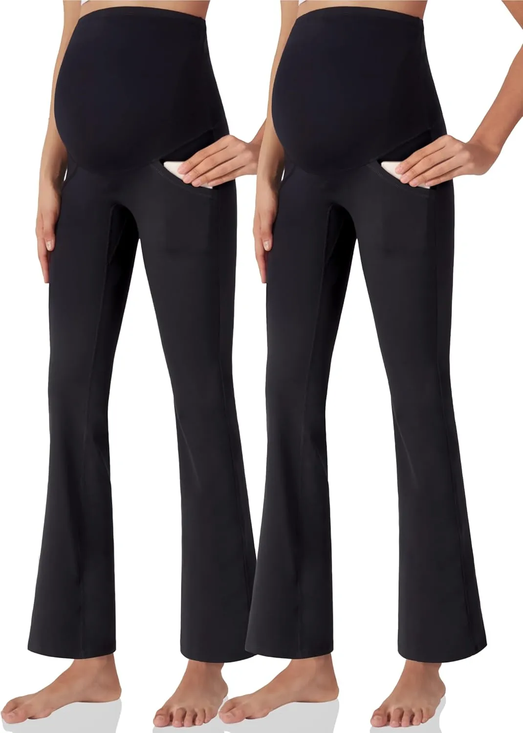 POSHDIVAH Women's Maternity Yoga Pants Work Lounge Stretchy Bootcut Flare Pants Pregnancy Dress Trousers for Business Casual