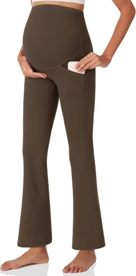 POSHDIVAH Women's Maternity Yoga Pants Work Lounge Stretchy Bootcut Flare Pants Pregnancy Dress Trousers for Business Casual