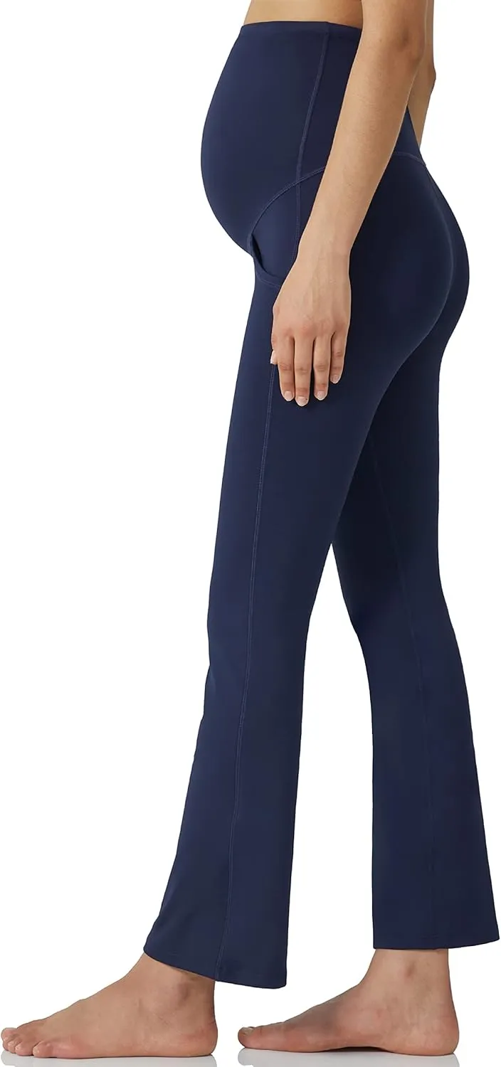 POSHDIVAH Women's Maternity Yoga Pants Work Lounge Stretchy Bootcut Flare Pants Pregnancy Dress Trousers for Business Casual