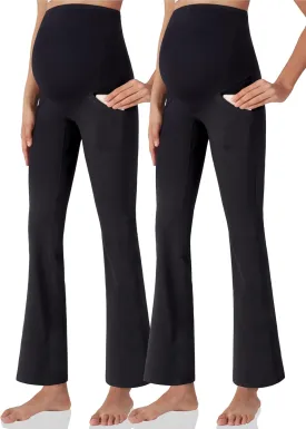 POSHDIVAH Women's Maternity Yoga Pants Work Lounge Stretchy Bootcut Flare Pants Pregnancy Dress Trousers for Business Casual