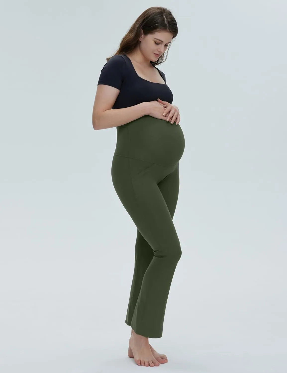 POSHDIVAH Women's Maternity Yoga Pants Work Lounge Stretchy Bootcut Flare Pants Pregnancy Dress Trousers for Business Casual