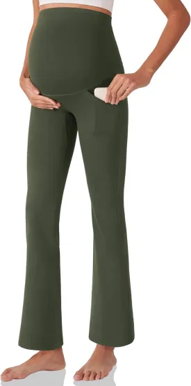 POSHDIVAH Women's Maternity Yoga Pants Work Lounge Stretchy Bootcut Flare Pants Pregnancy Dress Trousers for Business Casual