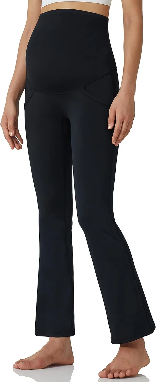 POSHDIVAH Women's Maternity Yoga Pants Work Lounge Stretchy Bootcut Flare Pants Pregnancy Dress Trousers for Business Casual