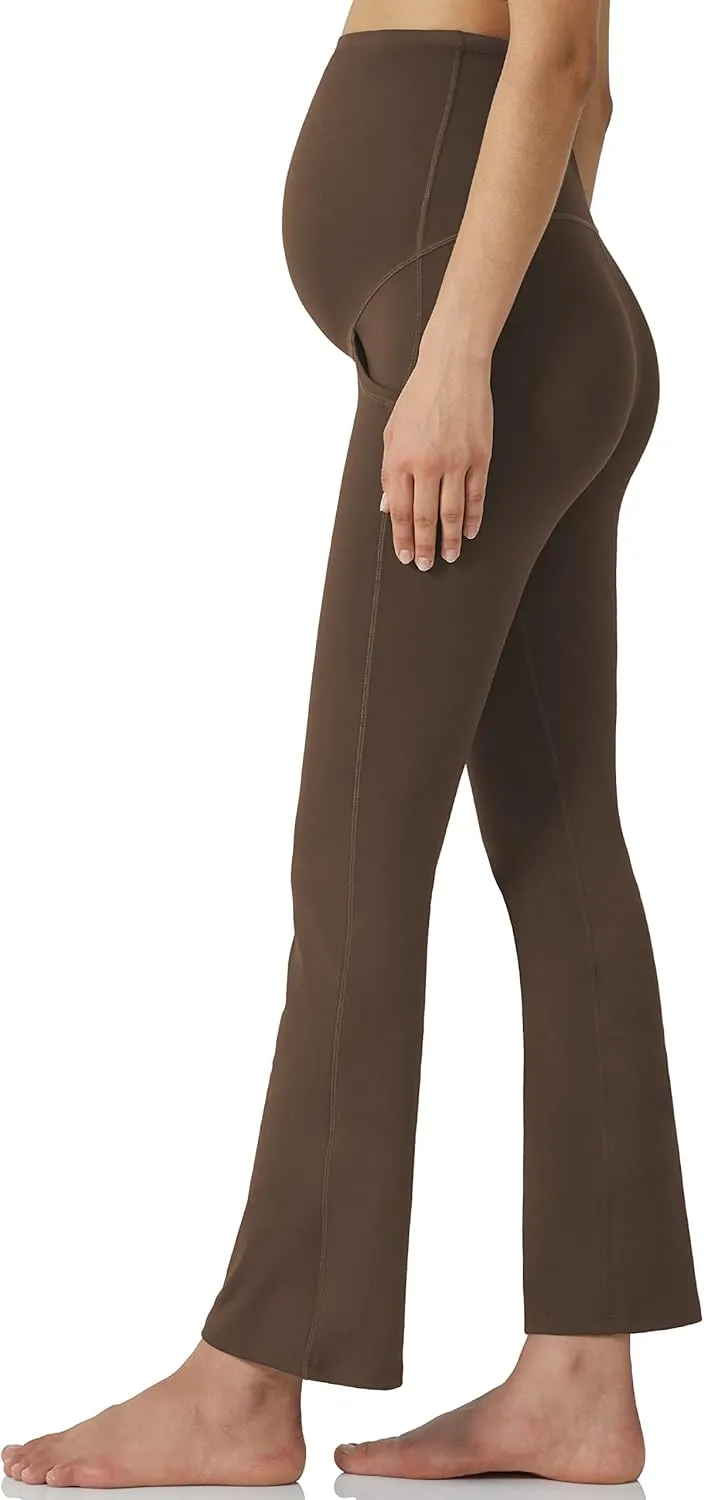 POSHDIVAH Women's Maternity Yoga Pants Work Lounge Stretchy Bootcut Flare Pants Pregnancy Dress Trousers for Business Casual