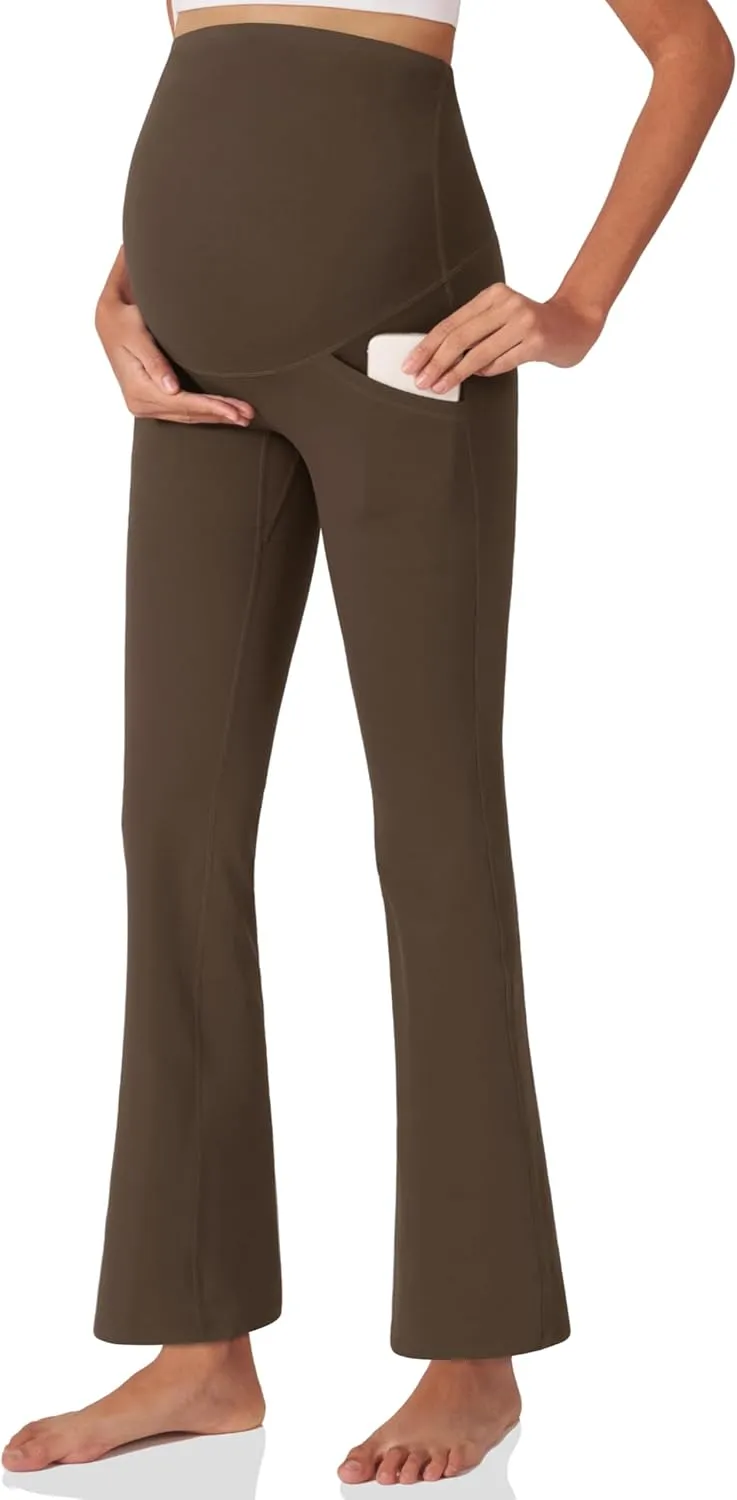 POSHDIVAH Women's Maternity Yoga Pants Work Lounge Stretchy Bootcut Flare Pants Pregnancy Dress Trousers for Business Casual