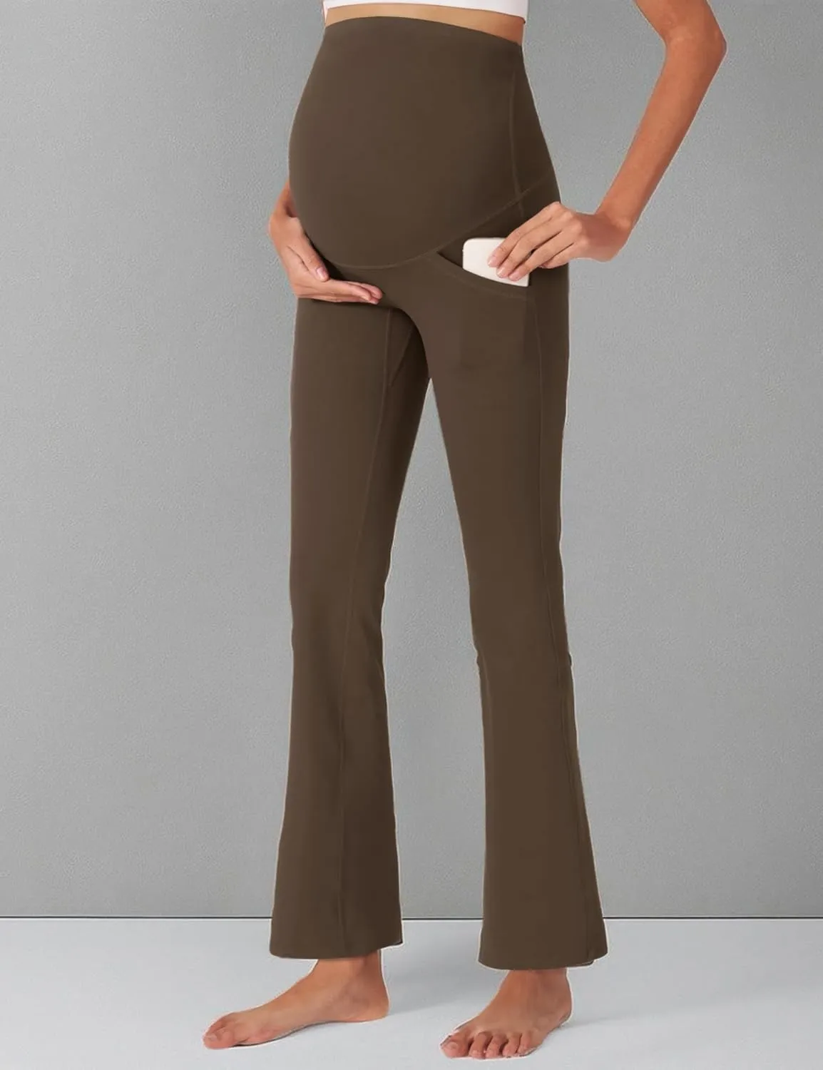 POSHDIVAH Women's Maternity Yoga Pants Work Lounge Stretchy Bootcut Flare Pants Pregnancy Dress Trousers for Business Casual