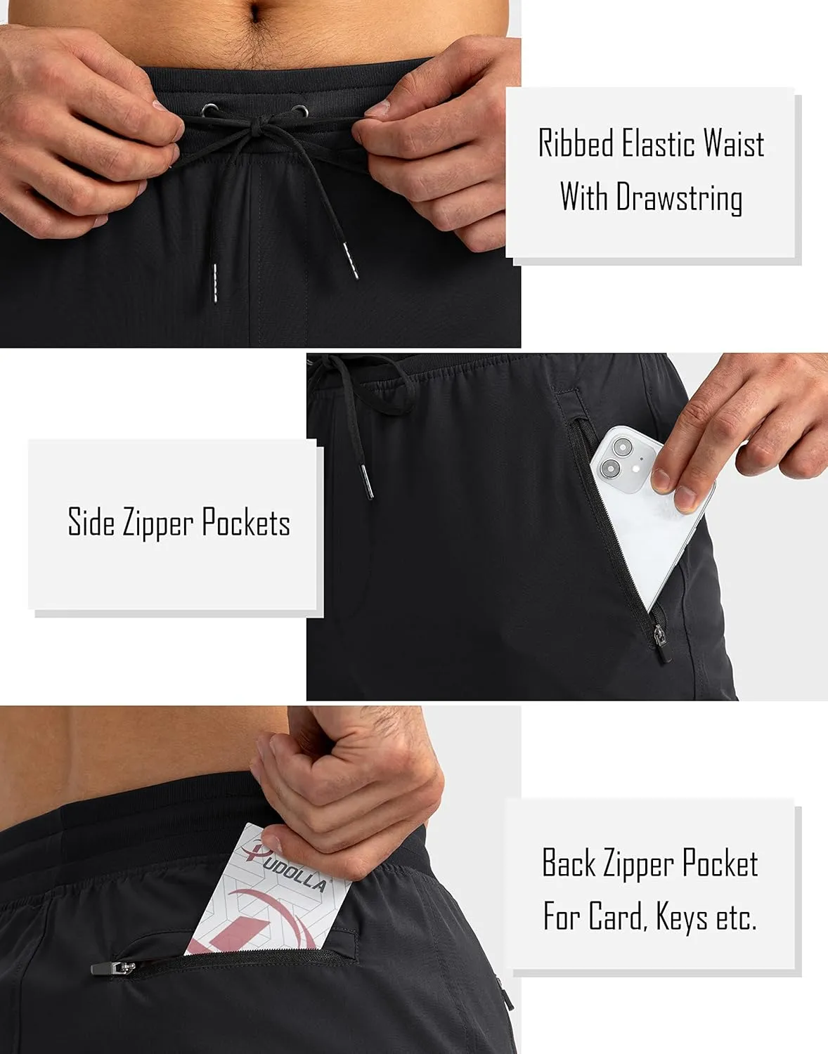 Pudolla Men's Lightweight Jogger Pants Workout Gym Running Pants with Zipper Pockets for Athletic Casual