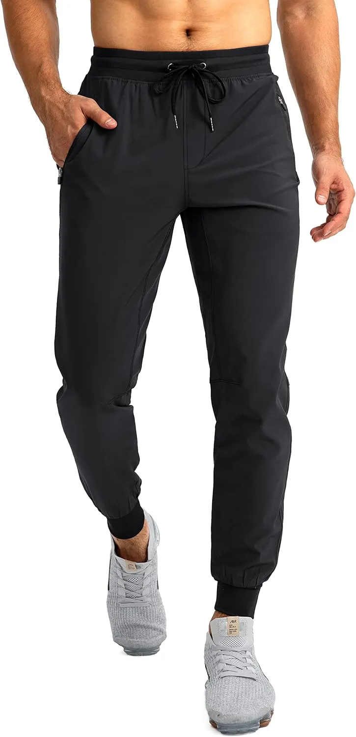 Pudolla Men's Lightweight Jogger Pants Workout Gym Running Pants with Zipper Pockets for Athletic Casual