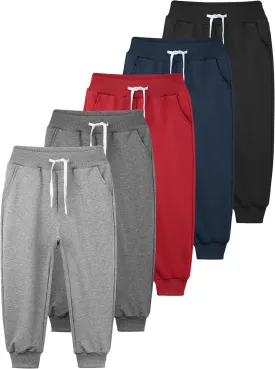 Resinta 5 Pack Toddler Boys Sweatpants Athletic Pull-On Pants with Drawstring and Pockets Boys Active Cotton Jogger Pants
