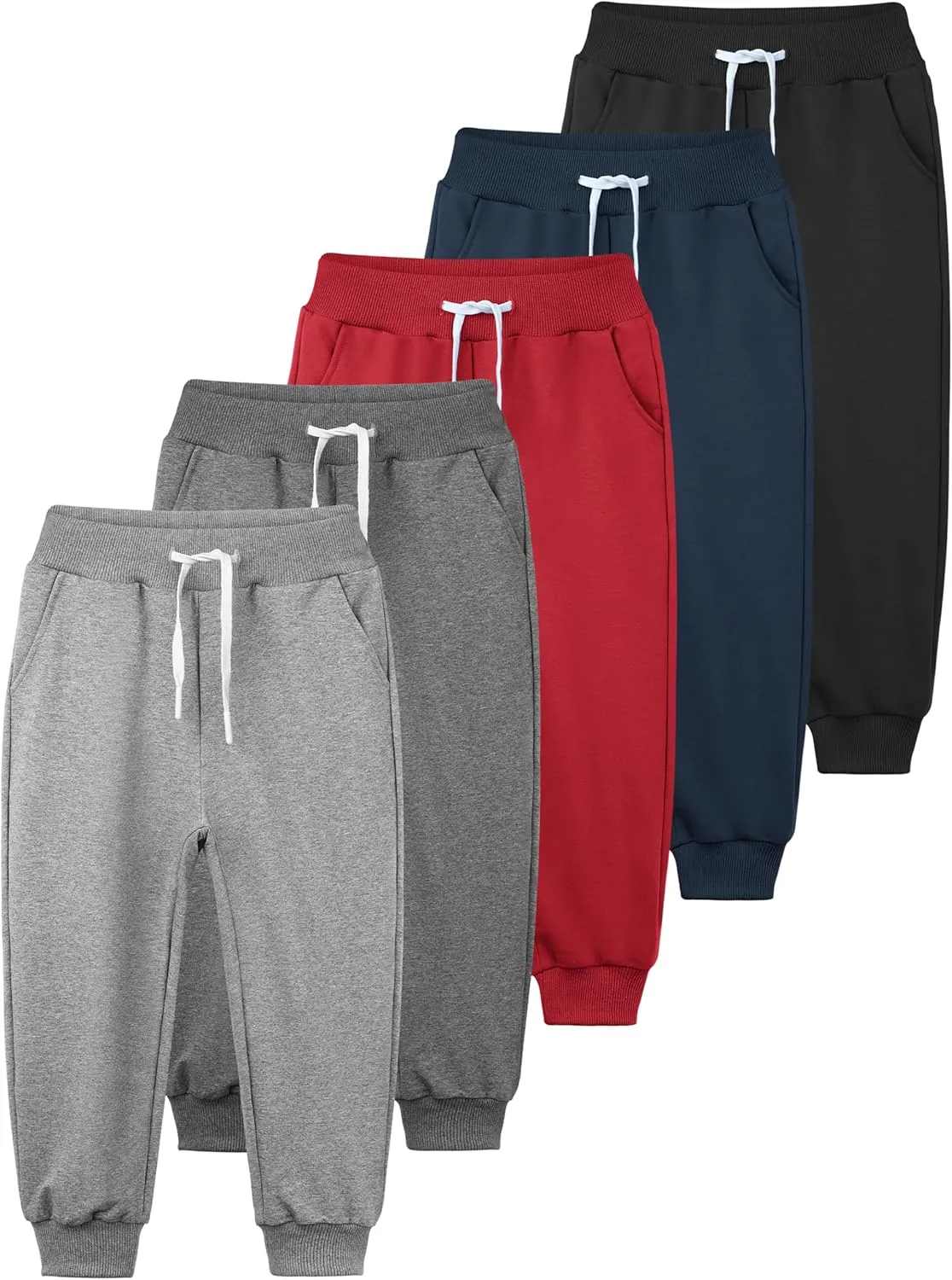 Resinta 5 Pack Toddler Boys Sweatpants Athletic Pull-On Pants with Drawstring and Pockets Boys Active Cotton Jogger Pants