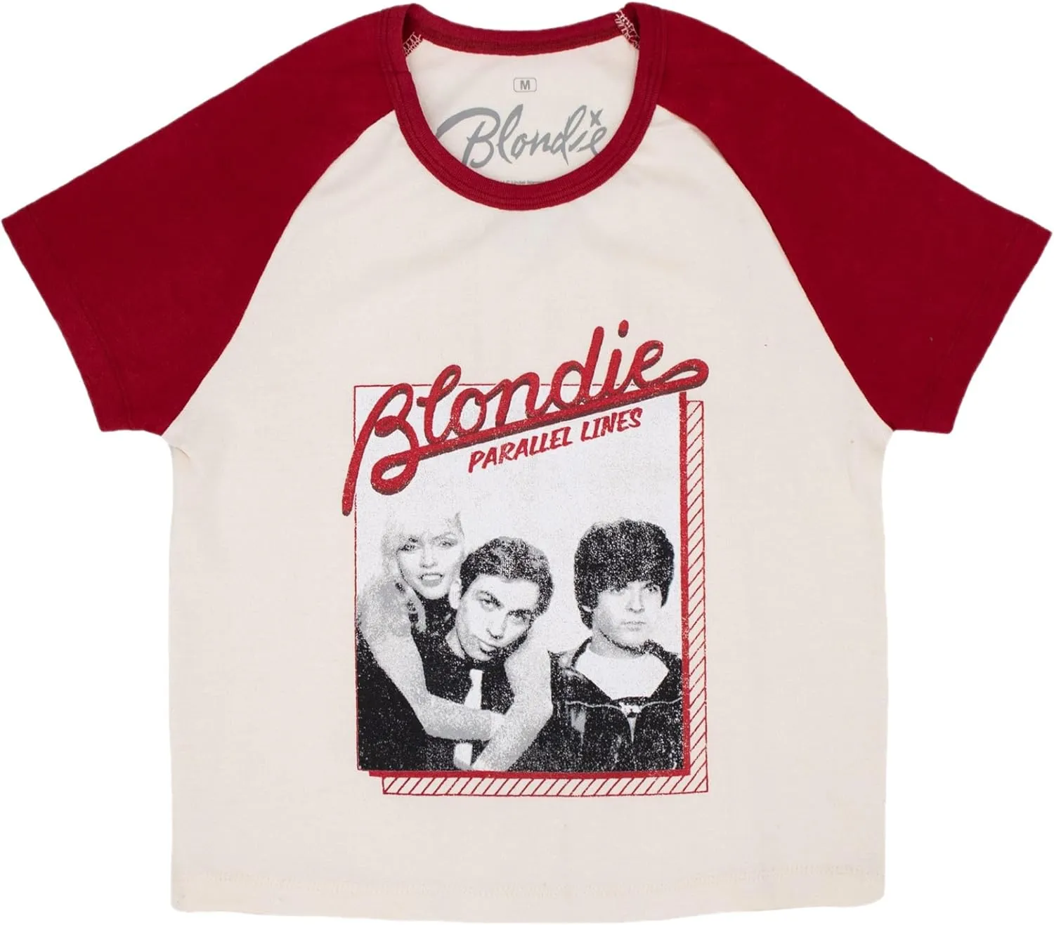 Ripple Junction Blondie Women's Baby Raglan Cap Sleeve T-Shirt Retro Parallel Lines Vintage Rock Band Officially Licensed