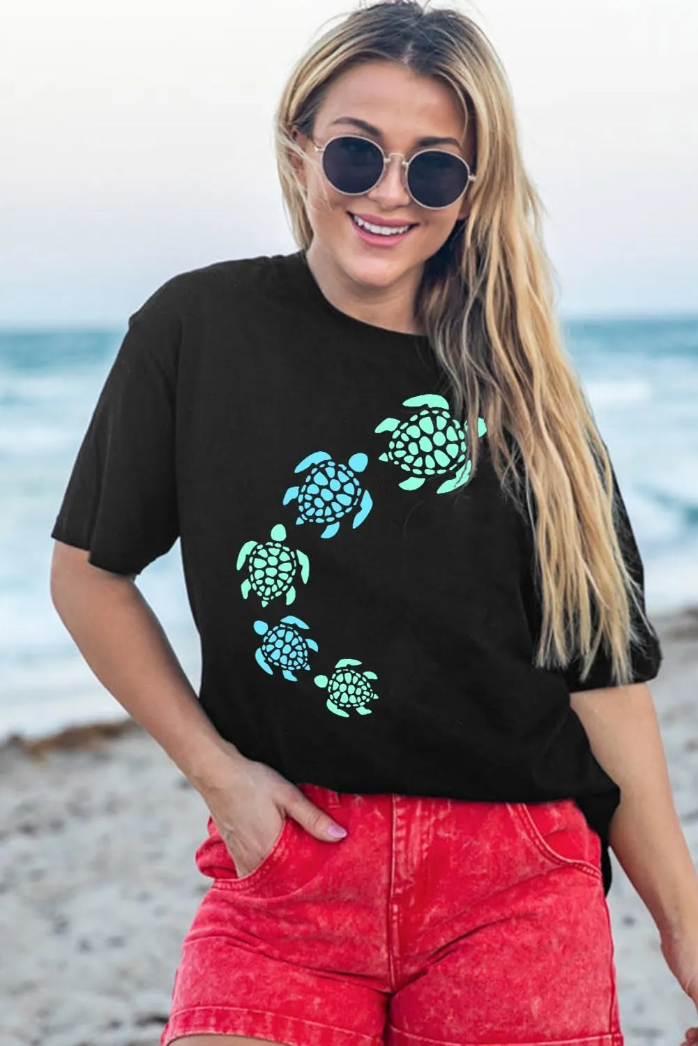 Sea Turtle Shirt for Women: Funny Animal Print Tee Ocean Life T Shirt Hawaiian Vacation Summer Tops